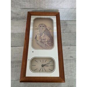 Vintage Snowy Owl Art & Quartz Clock In Wood Frame Mirrored